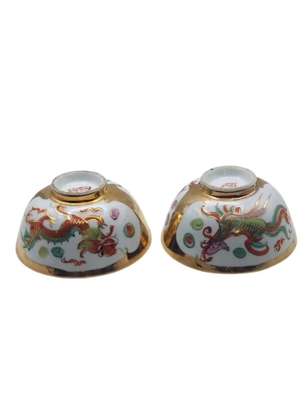 Vintage C L S Hand Decorated Dragon & Phoenix Rice Bowls Set Of 2 Hong Kong